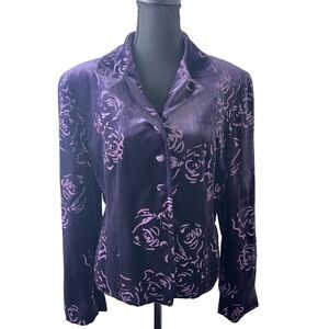 Jones NY Wm's 14 Purple Velvet Burnout‎ Artsy Button Top artsy‑bohemian Y2K 90's